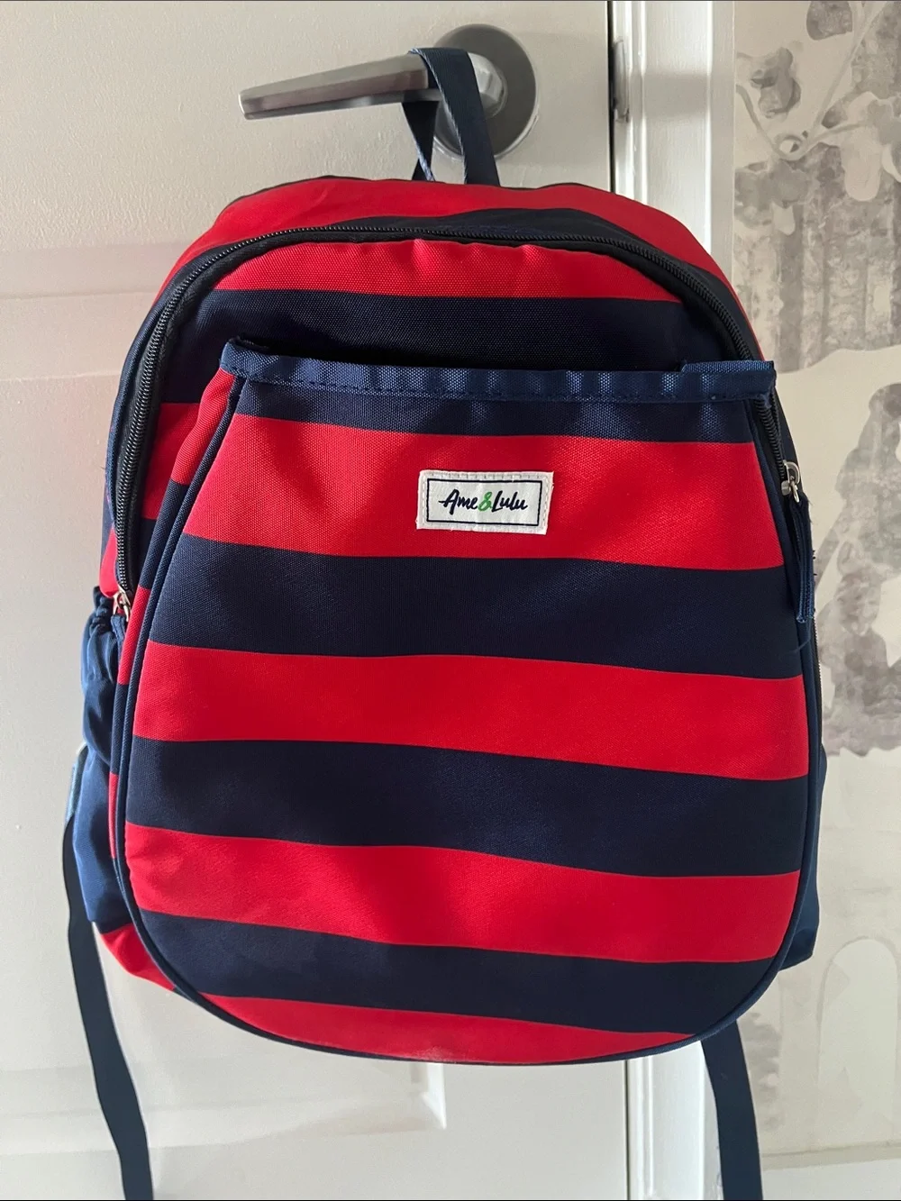 Red and Navy Striped Racquet Backpack